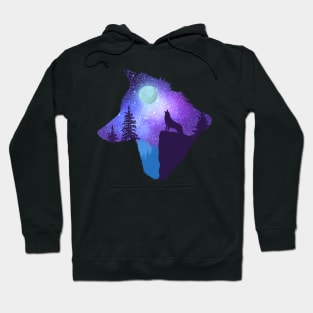 Howling at the moon, wolf head silhouette Hoodie